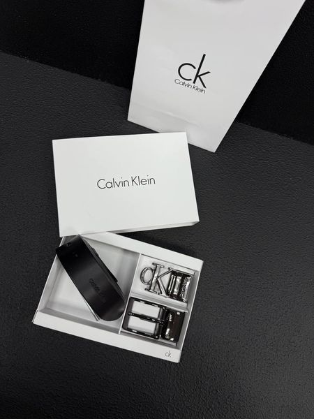 Чоловічий подарунковий набір Calvin Klein  ремінь із двома пряжками з натуральної шкіри Чорний к010 фото