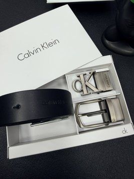 Чоловічий подарунковий набір Calvin Klein  ремінь із двома пряжками з натуральної шкіри Сірий к010 фото