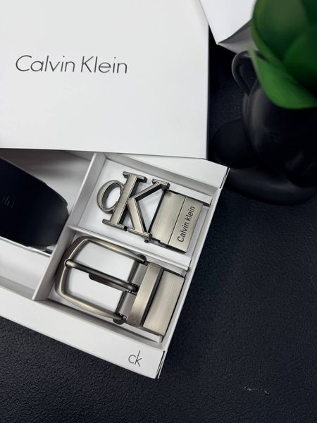 Чоловічий подарунковий набір Calvin Klein  ремінь із двома пряжками з натуральної шкіри Сірий к010 фото